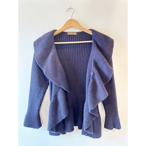 Vtg Handmade Baby Alpaca Romantic Purple Ruffle Front Long Sleeve Button Sweater - Picture 11 of 11